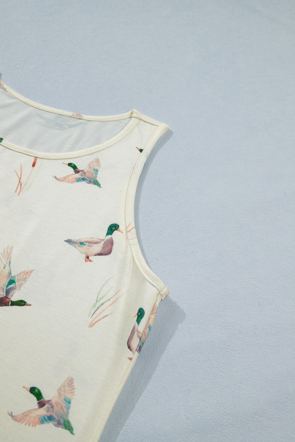 Beige Mallard Print Western Style Tank Top