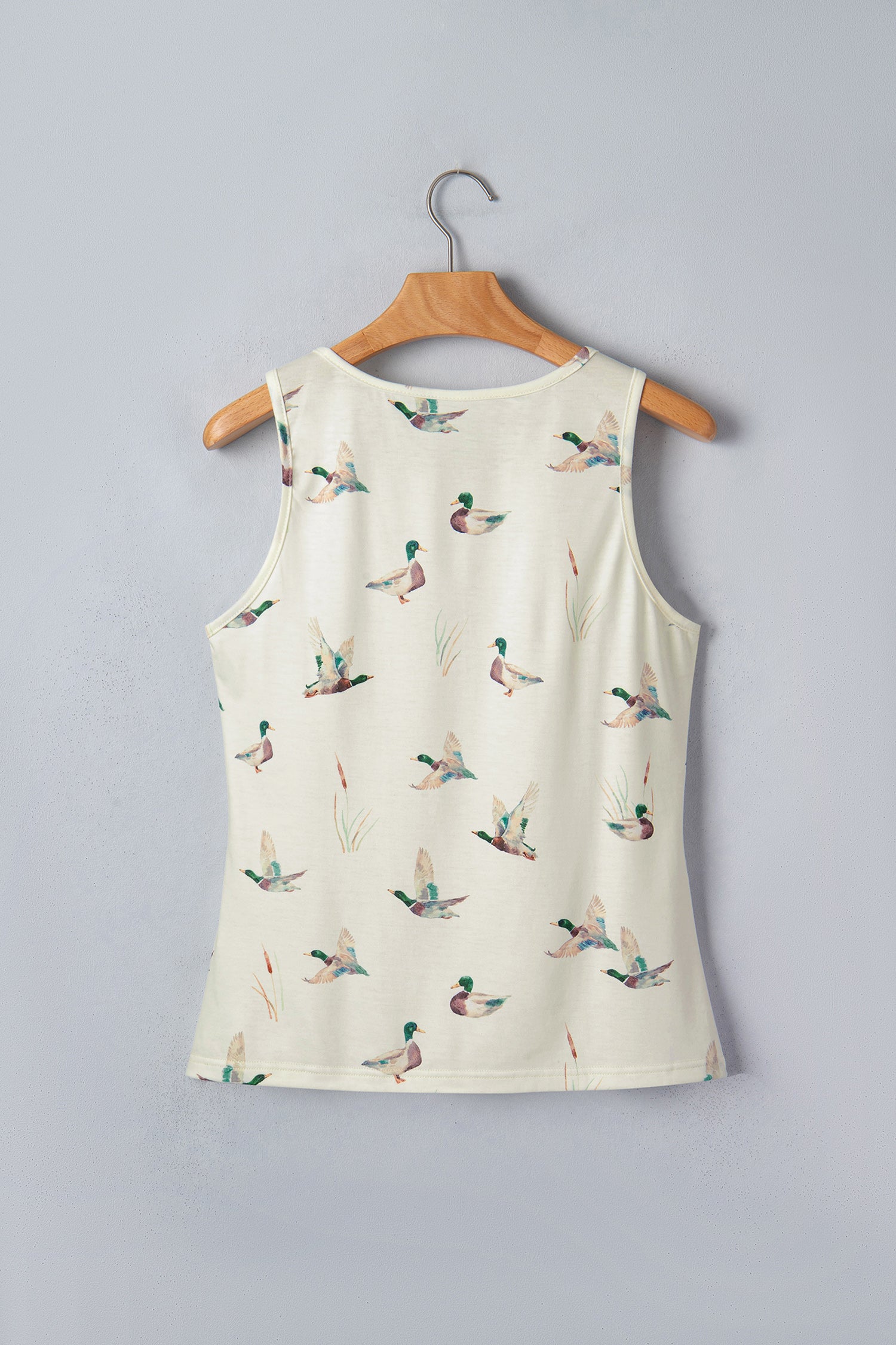 Beige Mallard Print Western Style Tank Top