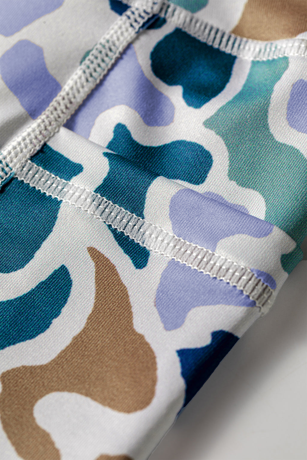 Blue Abstract Camo Printed Seam Detail Biker Shorts