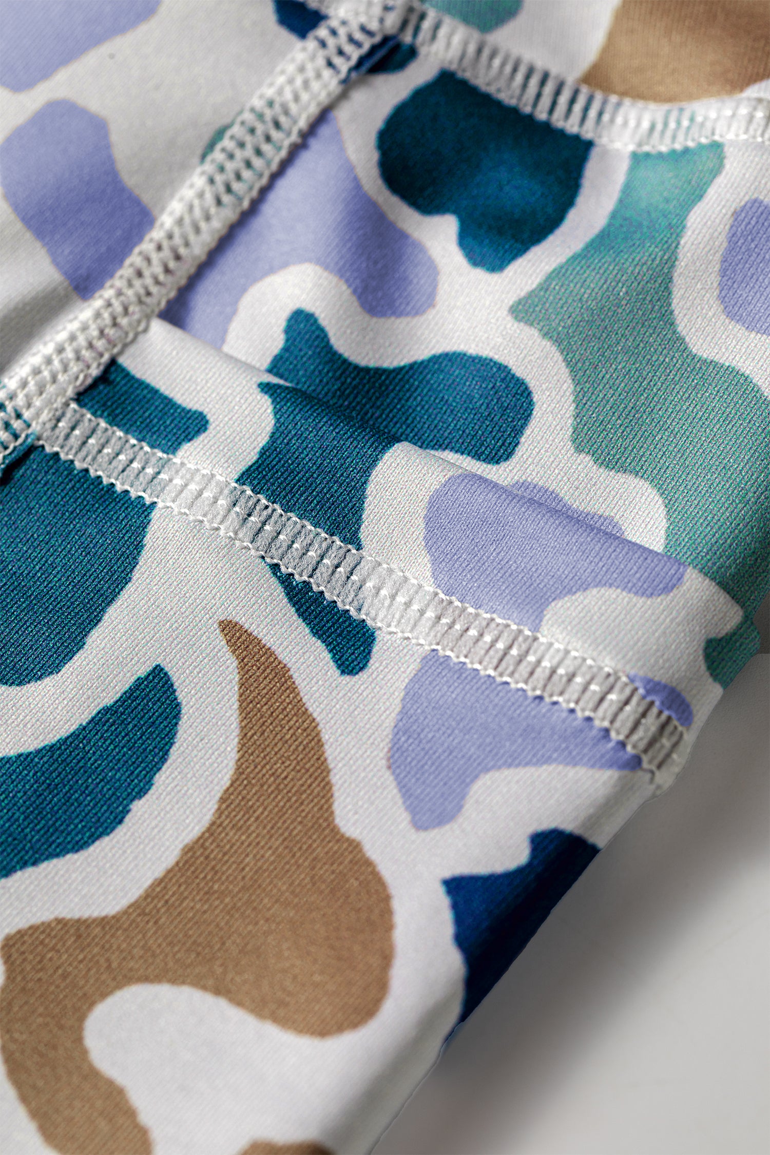 Blue Abstract Camo Printed Seam Detail Biker Shorts