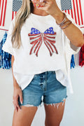 White Patriotic Sequin Bow Graphic Oversized Tee