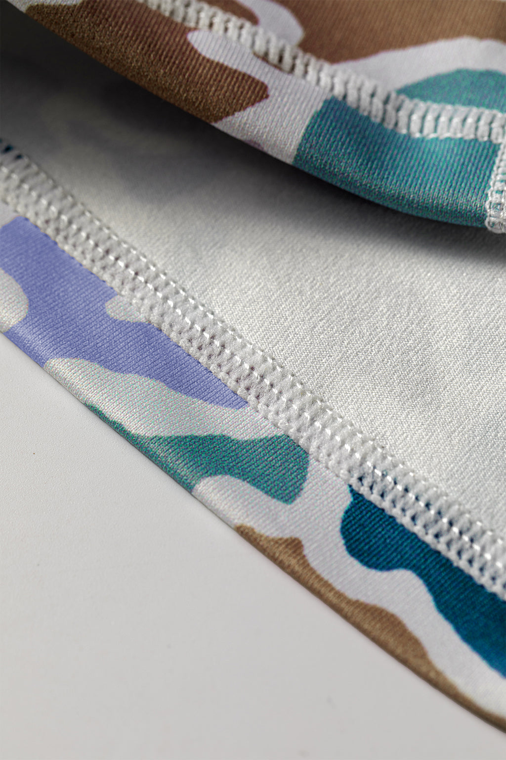Blue Abstract Camo Printed Seam Detail Biker Shorts