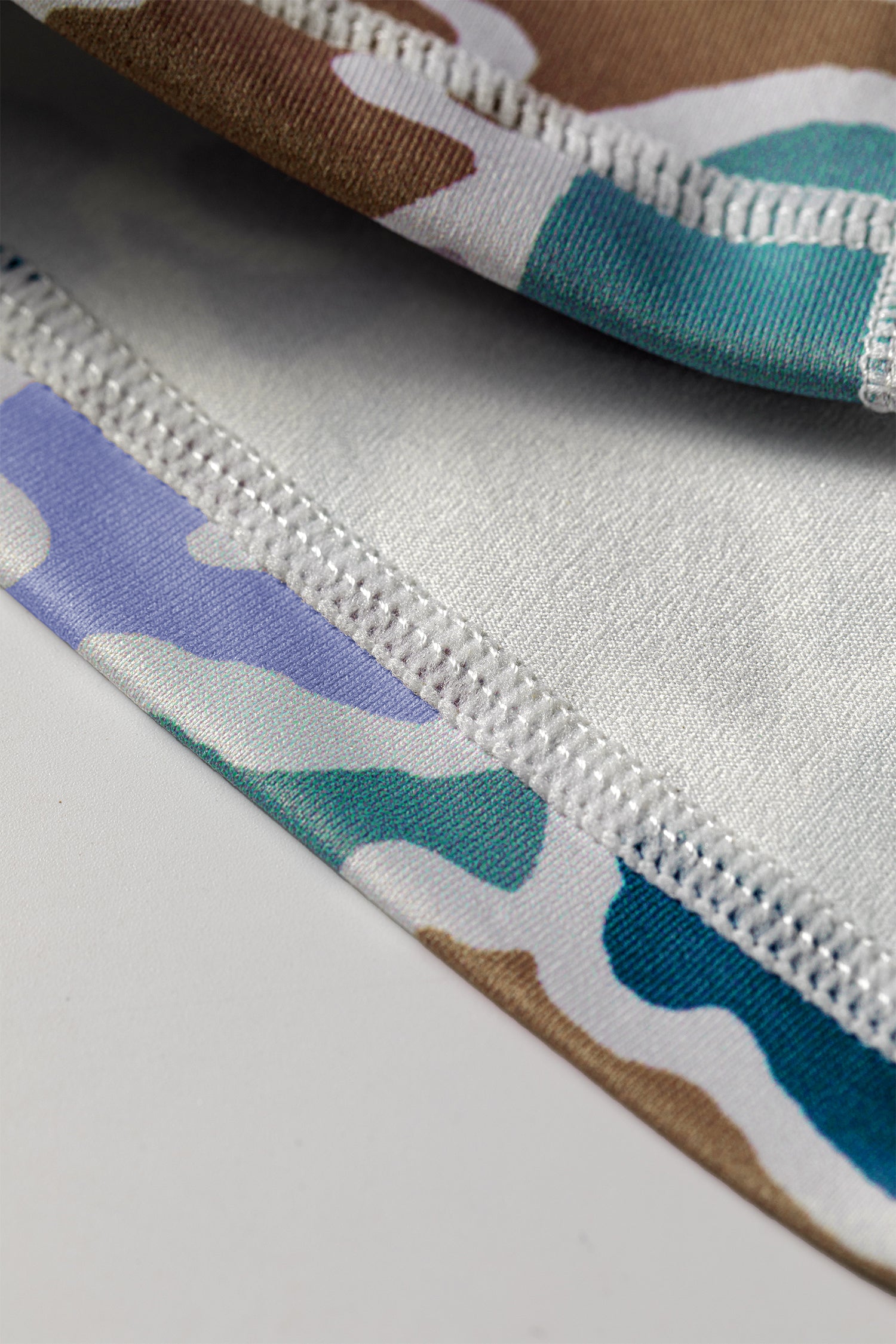 Blue Abstract Camo Printed Seam Detail Biker Shorts