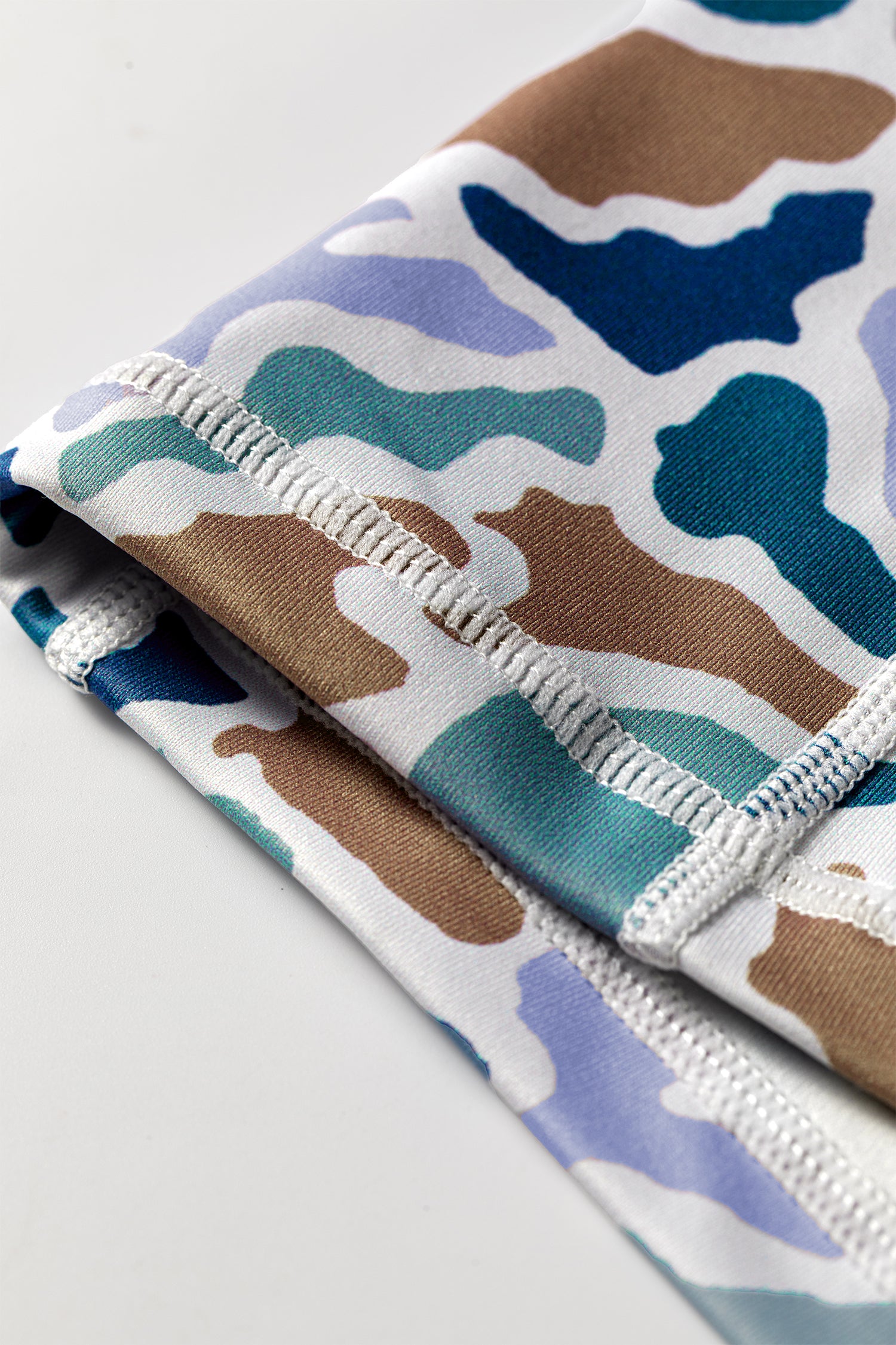 Blue Abstract Camo Printed Seam Detail Biker Shorts