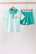 Green Mallard Plaid Embroidered Set