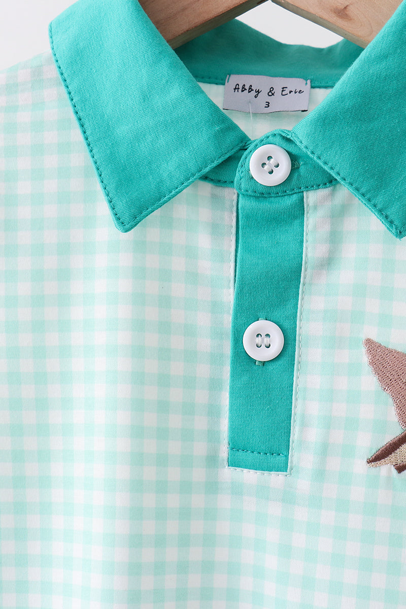 Green Mallard Plaid Embroidered Set