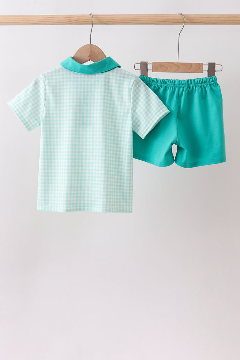 Green Mallard Plaid Embroidered Set
