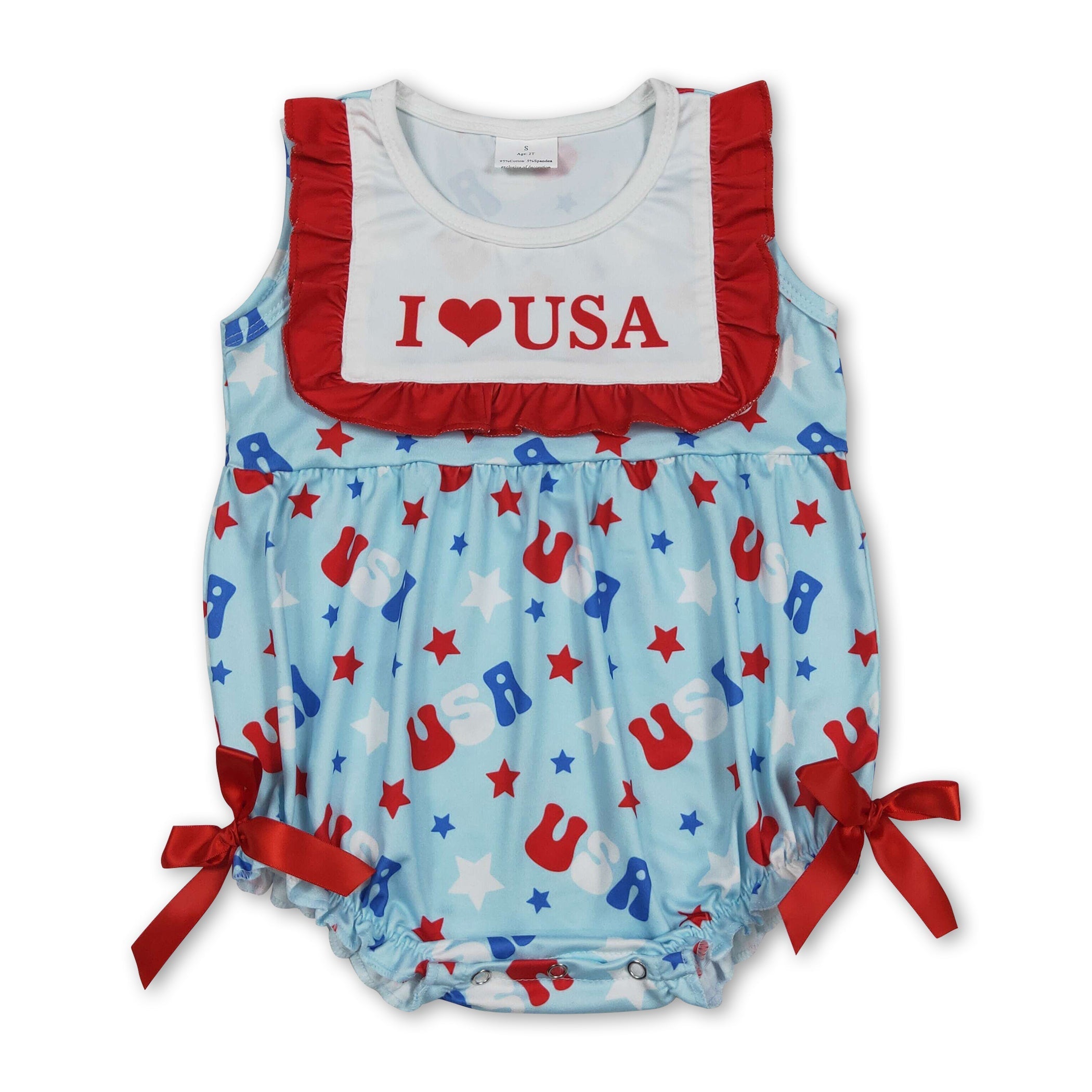 Ruffle I love USA stars baby girls 4th of july romper