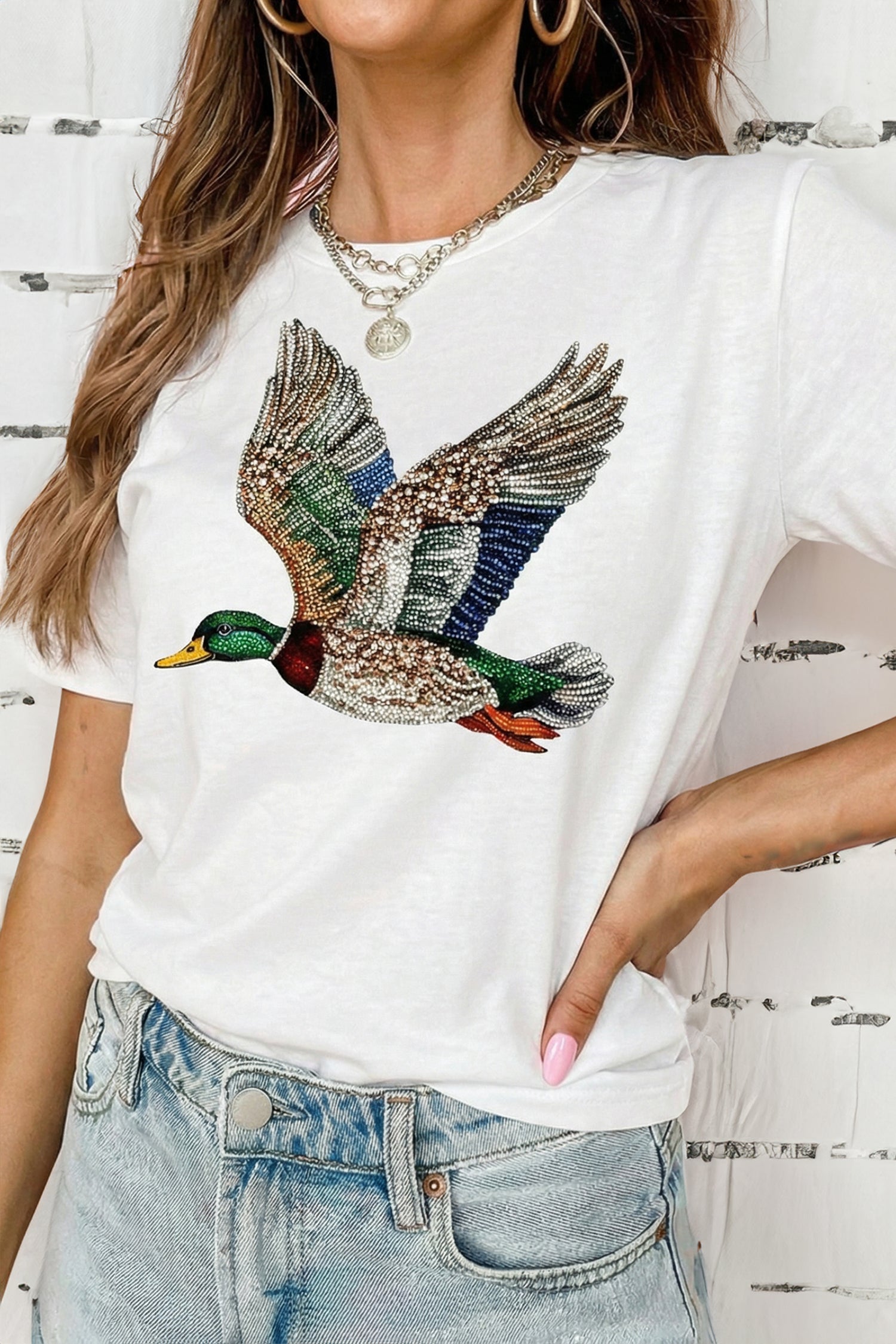 Khaki Flying Mallard Print Crew Neck T Shirt