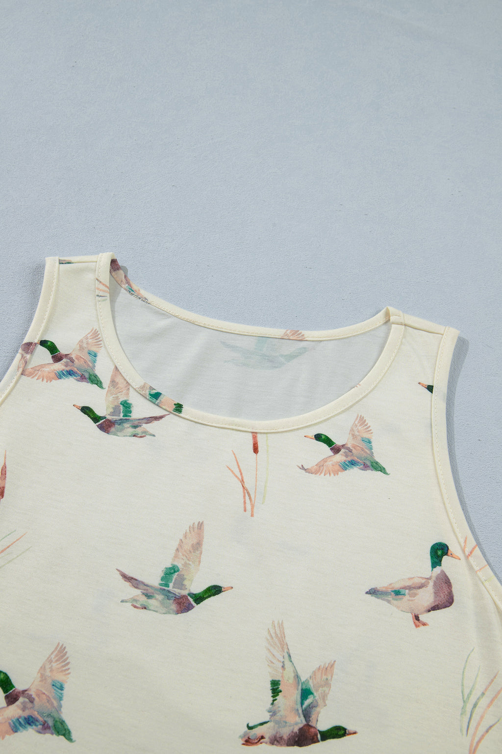 Beige Mallard Print Western Style Tank Top