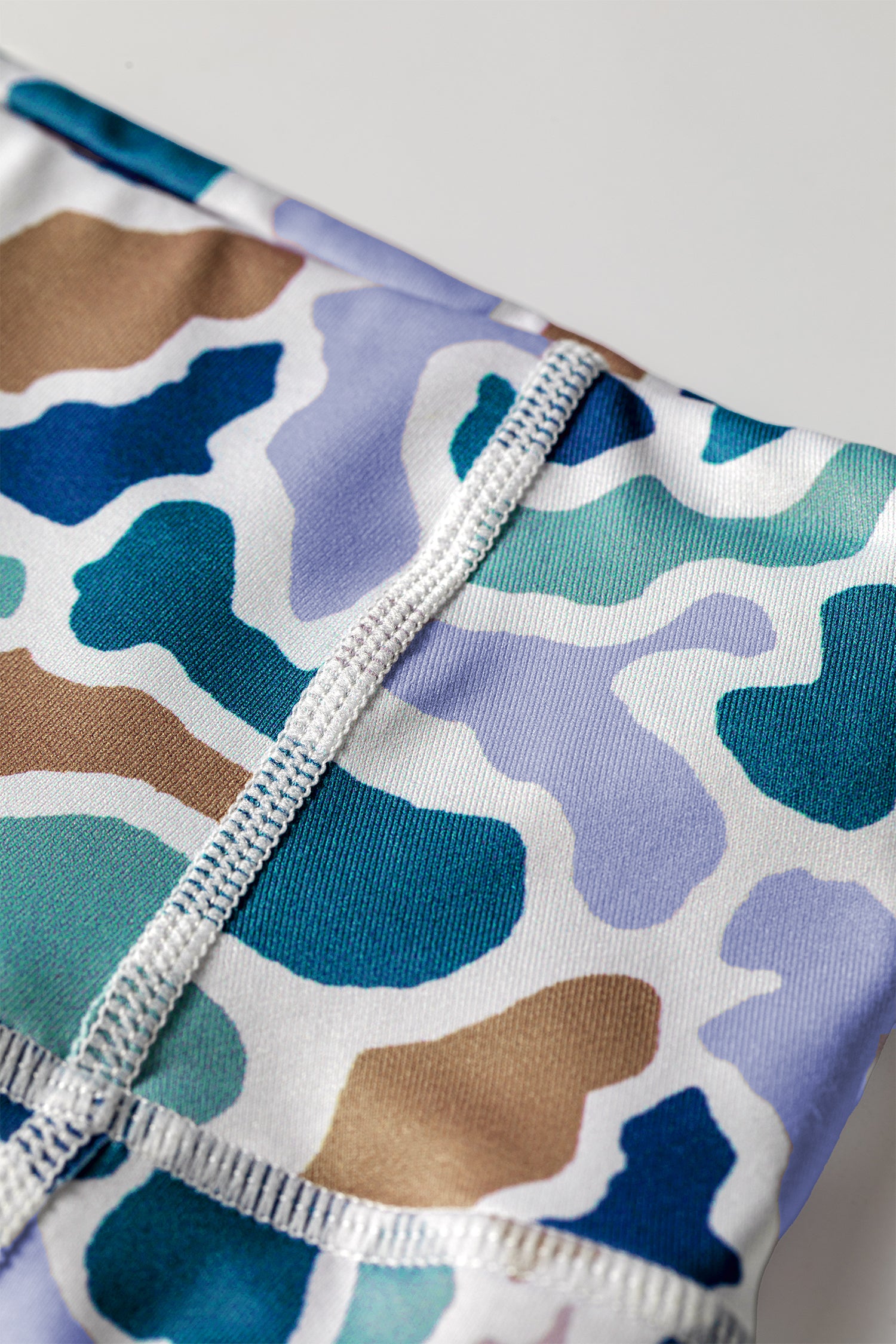 Blue Abstract Camo Printed Seam Detail Biker Shorts
