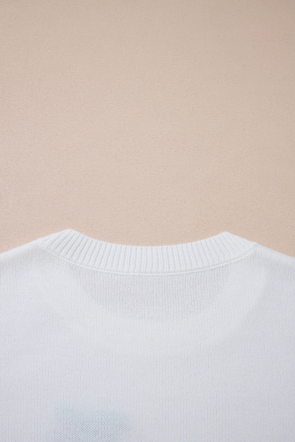 White Drop Shoulder Round Neck Long Sleeve Pullover Sweater